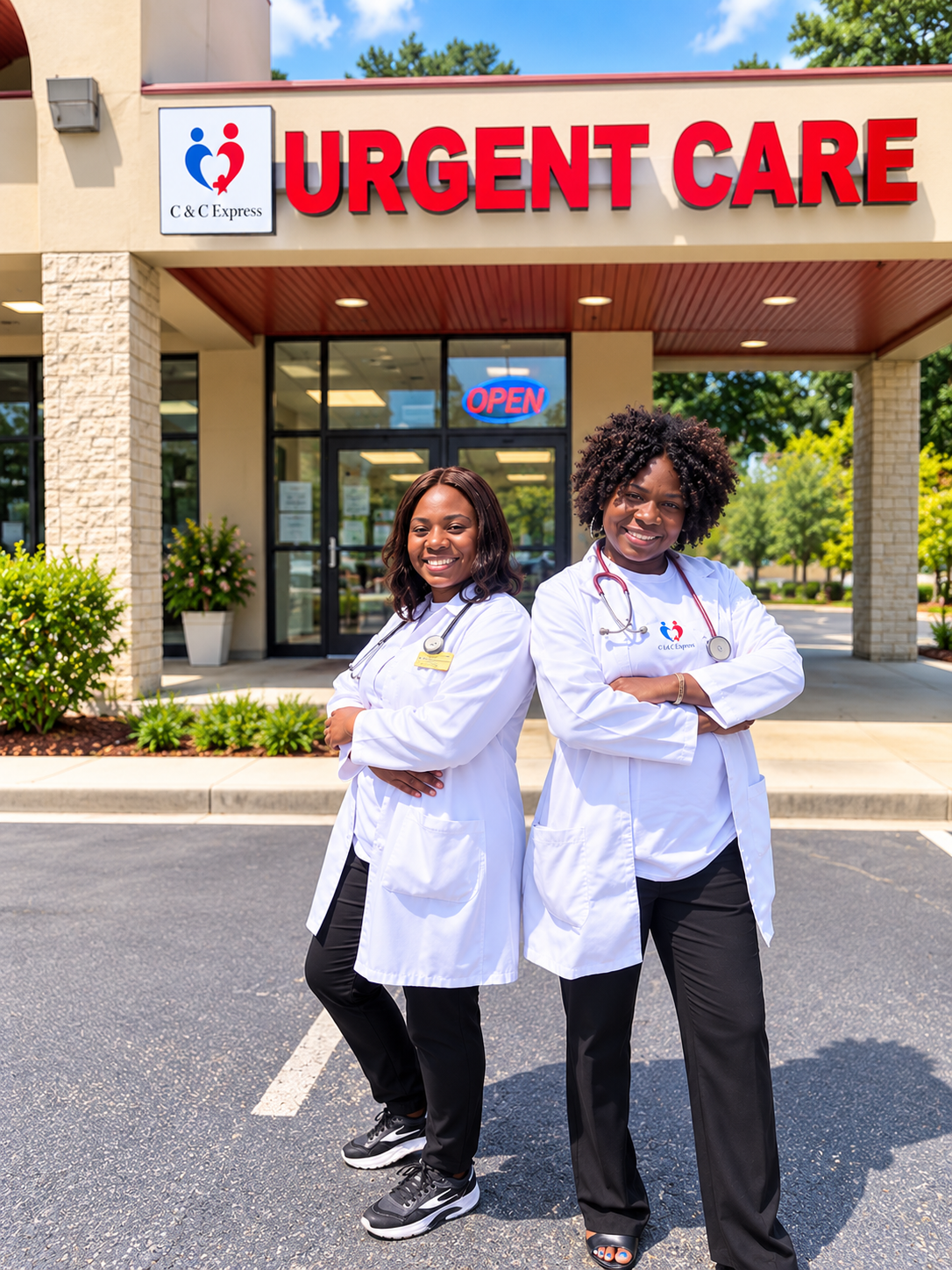 C&C Express Urgent Care providers outside the clinic in Riverdale, Georgia