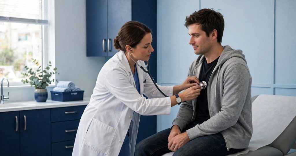 Doctor performing an annual checkup exam on a patient