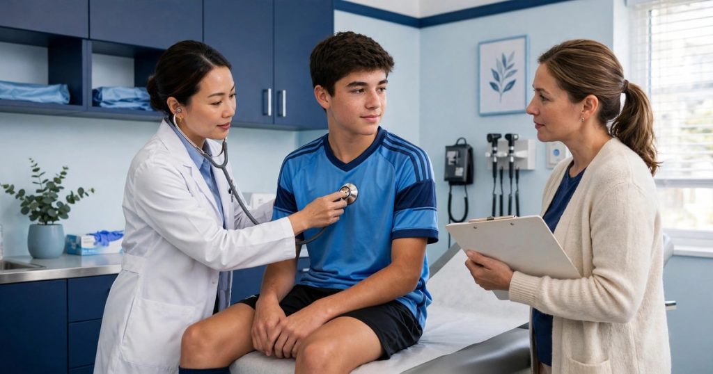Student athlete getting a sports physical at a clinic in Georgia